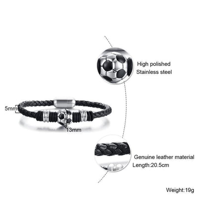 Stainless Steel Football Magnetic Leather Bracelet - Drakoi Marketplace