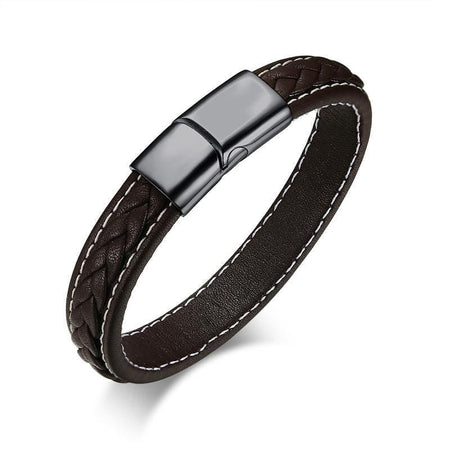 Stainless Steel Genuine Leather Bracelet - Drakoi Marketplace