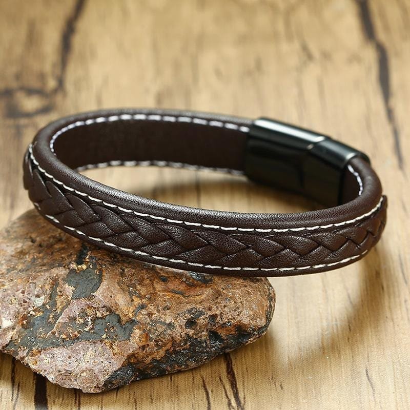 Stainless Steel Genuine Leather Bracelet - Drakoi Marketplace