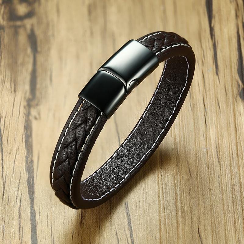 Stainless Steel Genuine Leather Bracelet - Drakoi Marketplace