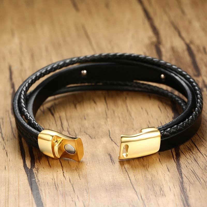 Stainless Steel Gold Blank Engravebale Leather Bracelet - Drakoi Marketplace