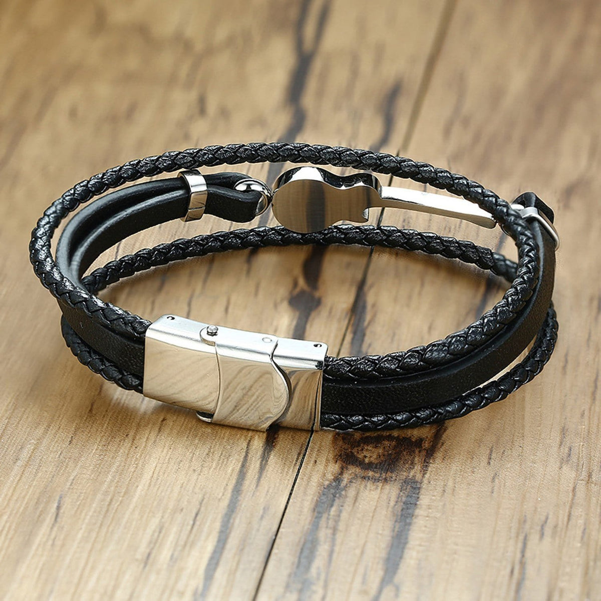 Stainless Steel Guitar Leather Bracelet for Men - Drakoi Marketplace