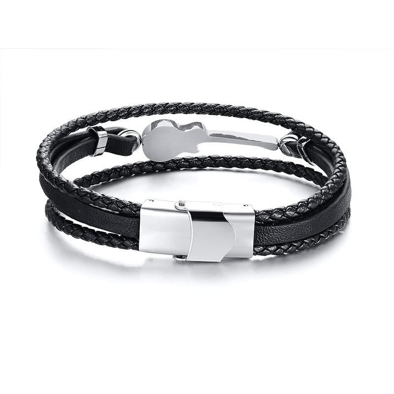 Stainless Steel Guitar Leather Bracelet for Men - Drakoi Marketplace