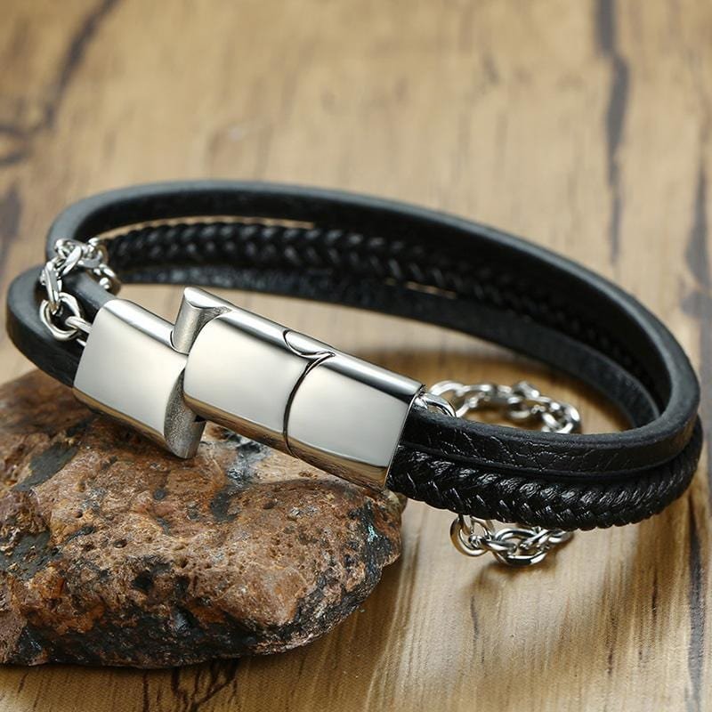 Stainless Steel Leather Bracelet - Drakoi Marketplace