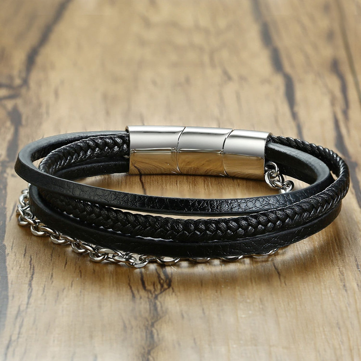 Stainless Steel Leather Bracelet - Drakoi Marketplace