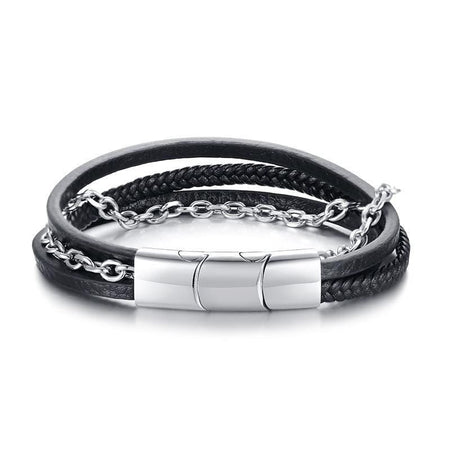 Stainless Steel Leather Bracelet - Drakoi Marketplace