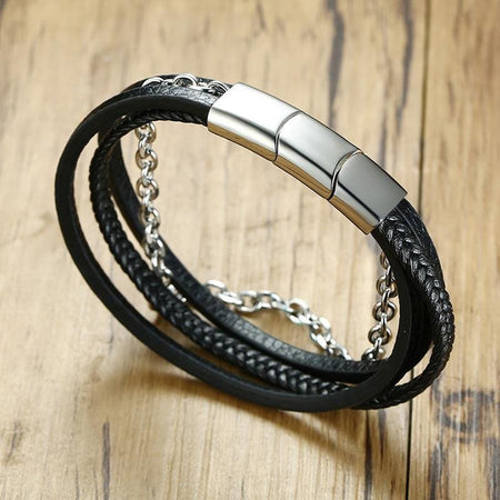 Stainless Steel Leather Bracelet - Drakoi Marketplace