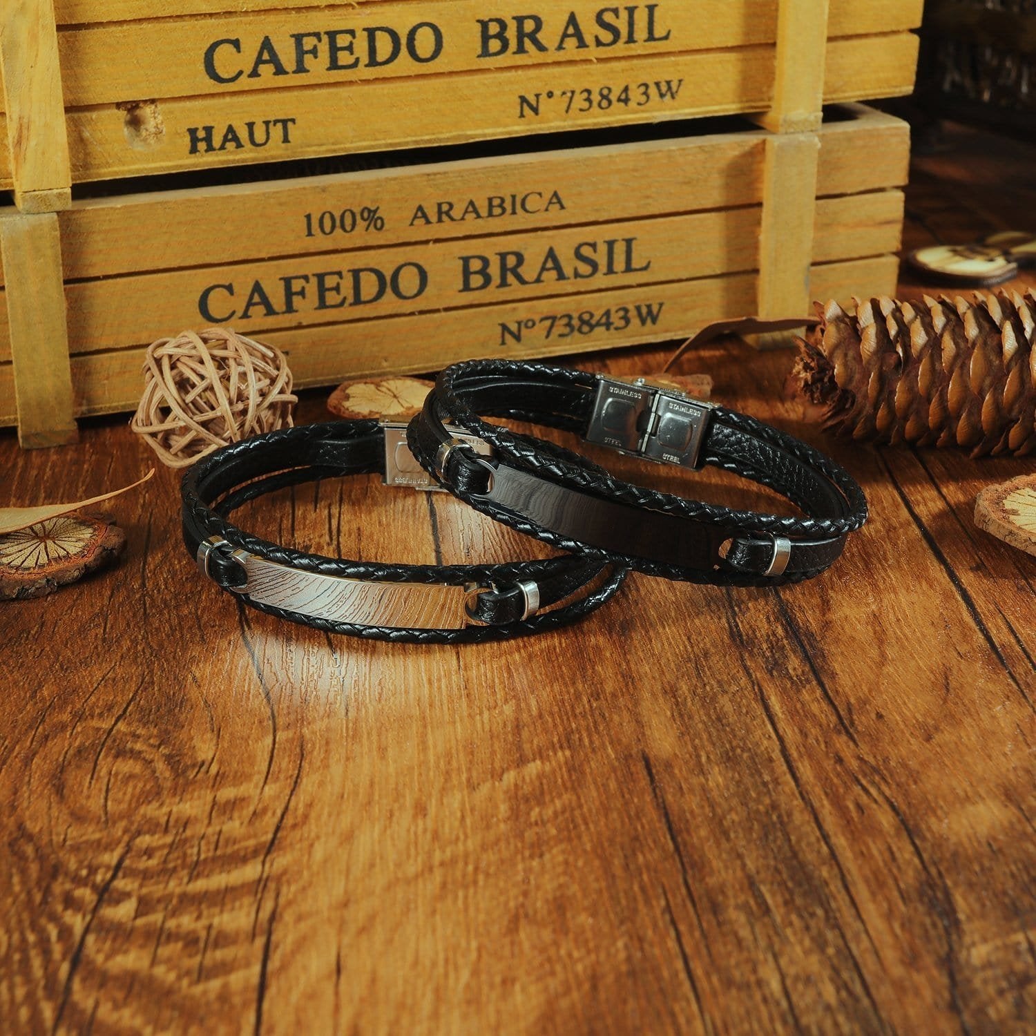 Stainless Steel Leather Bracelet - Drakoi Marketplace