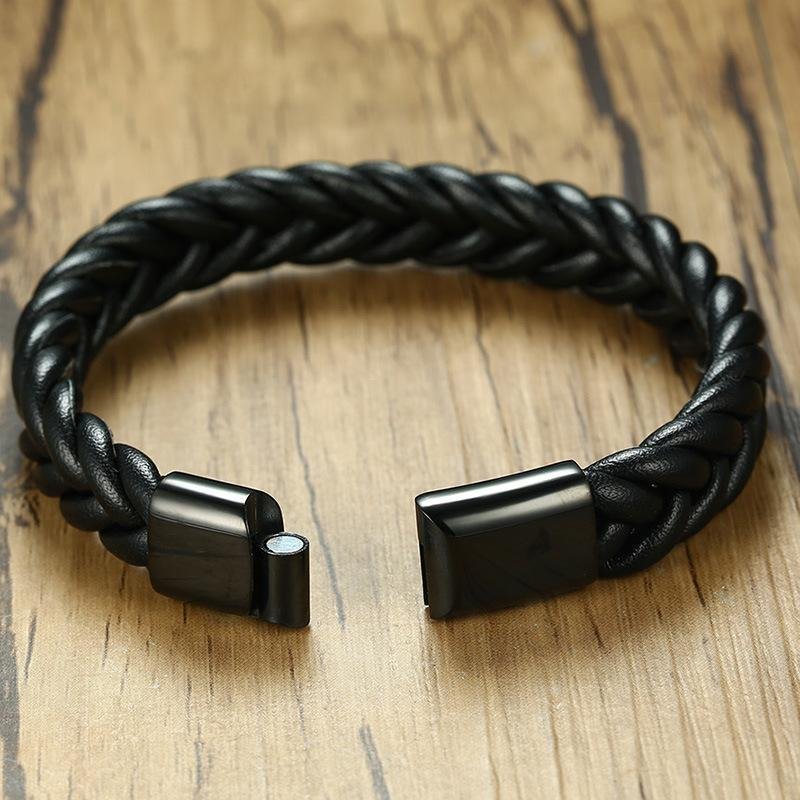 Stainless Steel Magnetic Clasp Leather Bracelet - Drakoi Marketplace