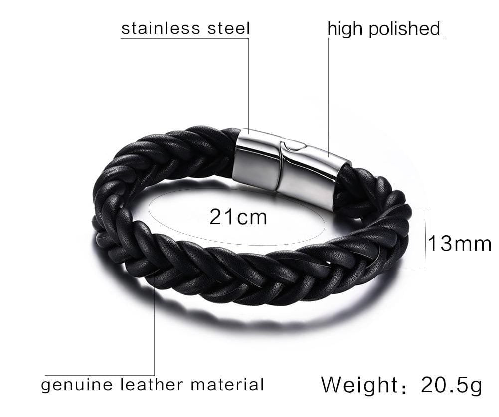 Stainless Steel Magnetic Clasp Leather Bracelet - Drakoi Marketplace