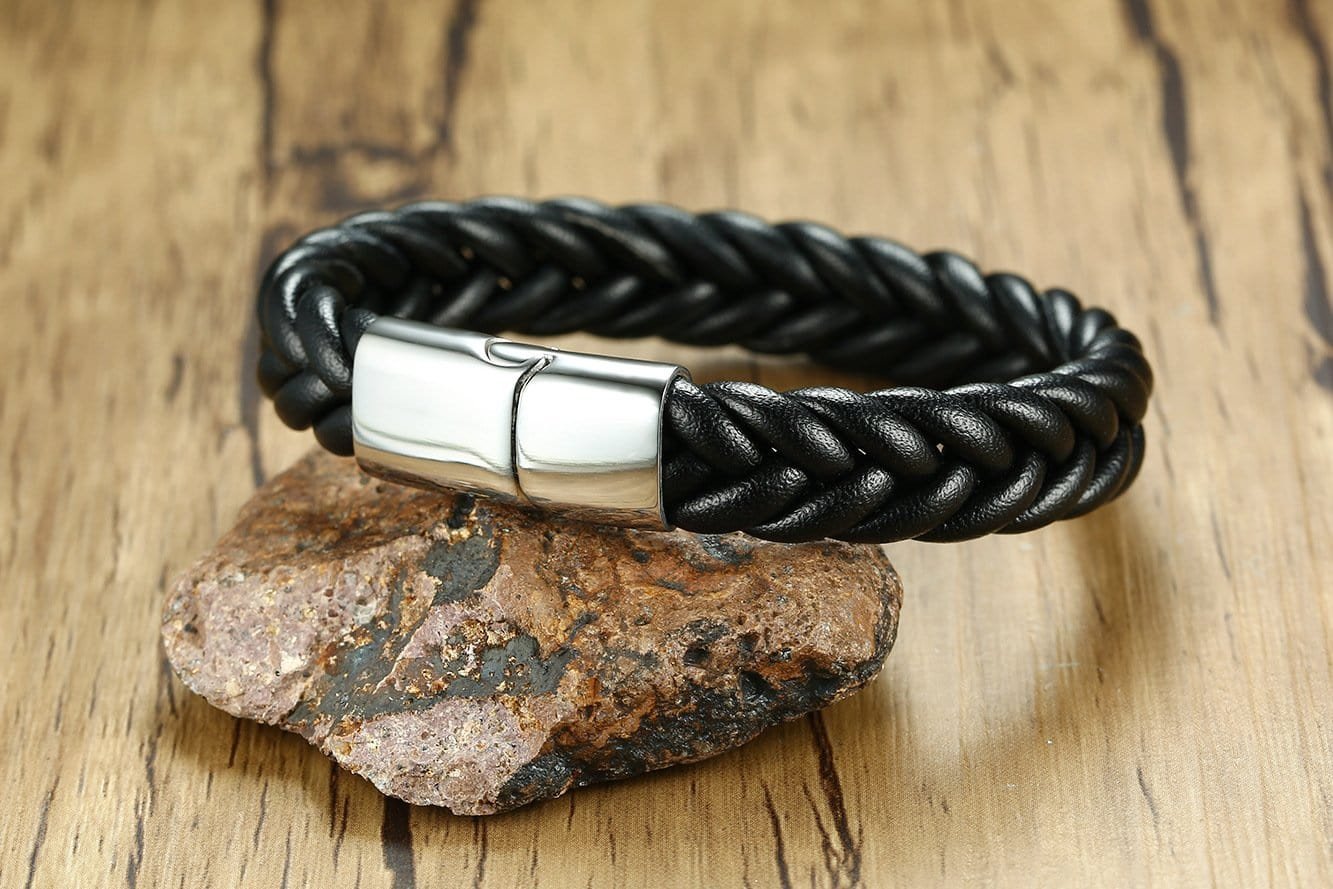 Stainless Steel Magnetic Clasp Leather Bracelet - Drakoi Marketplace