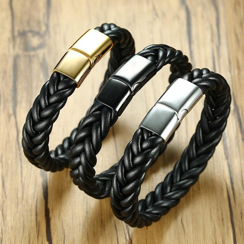 Stainless Steel Magnetic Clasp Leather Bracelet - Drakoi Marketplace