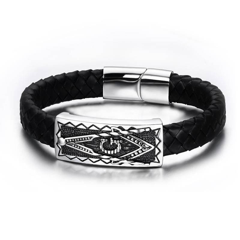 Stainless Steel Masonic Leather Bracelet - Drakoi Marketplace