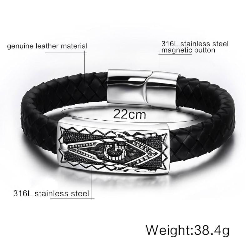 Stainless Steel Masonic Leather Bracelet - Drakoi Marketplace