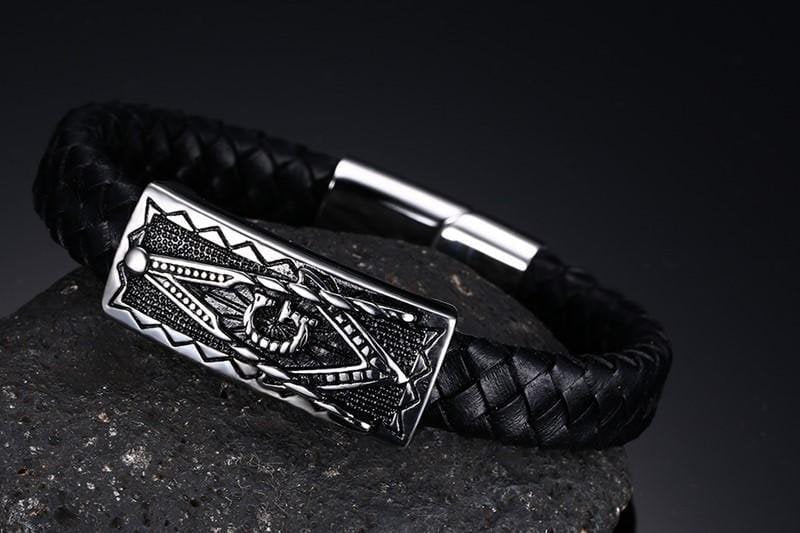 Stainless Steel Masonic Leather Bracelet - Drakoi Marketplace