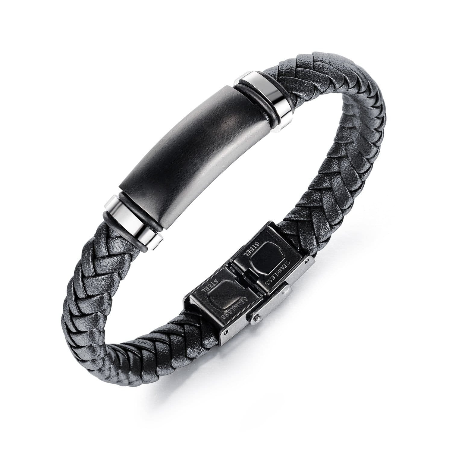 Stainless Steel Mens Braided Leather Bracelet - Drakoi Marketplace