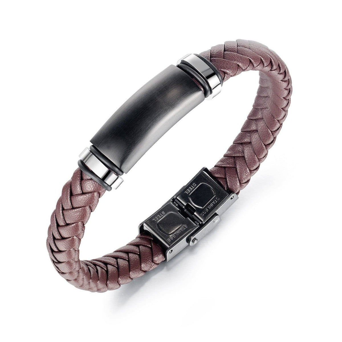 Stainless Steel Mens Braided Leather Bracelet - Drakoi Marketplace