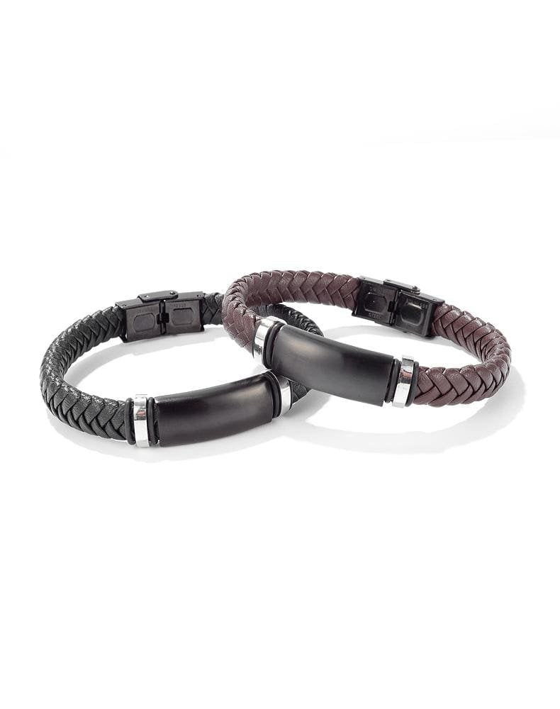 Stainless Steel Mens Braided Leather Bracelet - Drakoi Marketplace