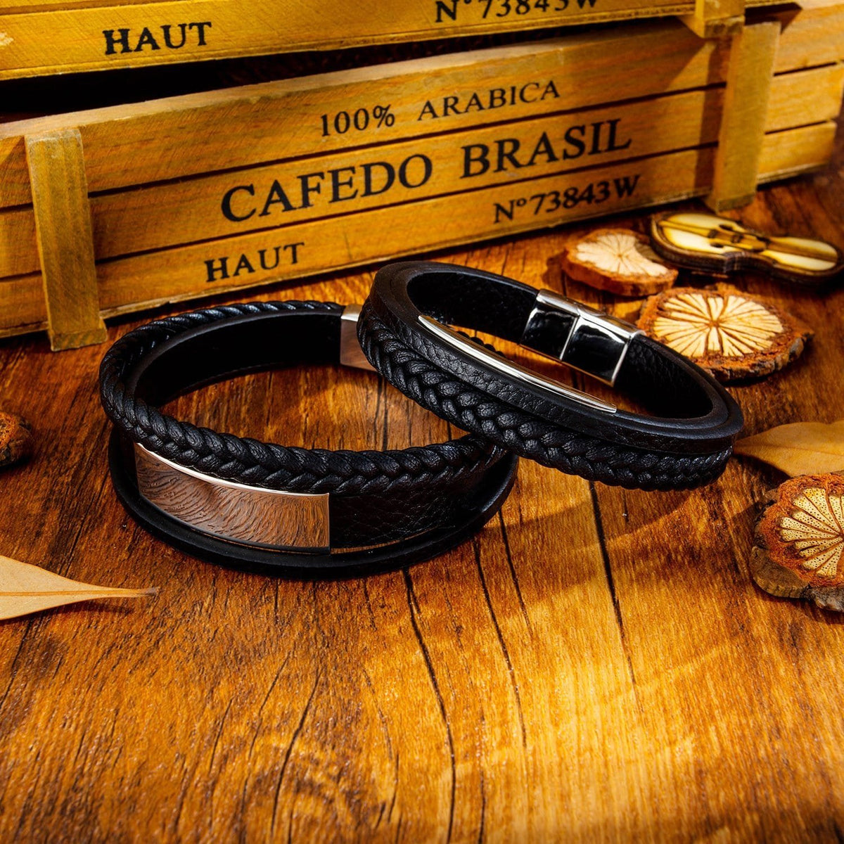 Stainless Steel Mens Leather Bracelet - Drakoi Marketplace