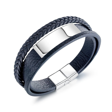 Stainless Steel Mens Leather Bracelet - Drakoi Marketplace