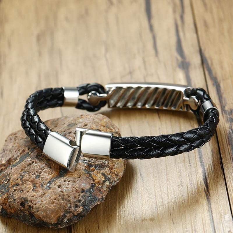 Stainless Steel Men's Leather ID Bracelet - Drakoi Marketplace