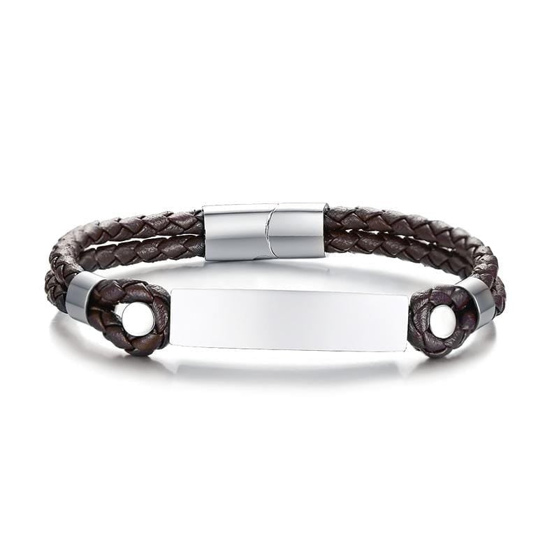 Stainless Steel Men's Leather ID Bracelet - Drakoi Marketplace