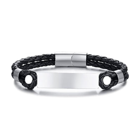 Stainless Steel Men's Leather ID Bracelet - Drakoi Marketplace