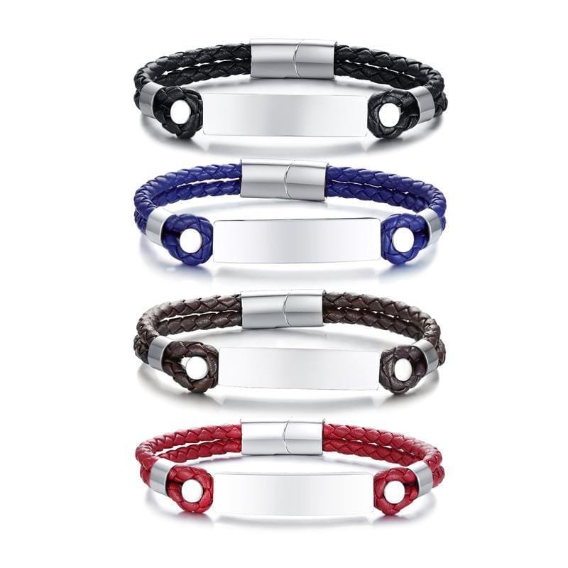 Stainless Steel Men's Leather ID Bracelet - Drakoi Marketplace