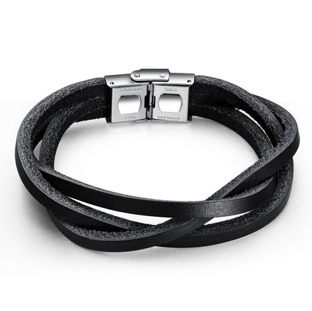 Stainless Steel Multi Strand Leather Bracelet - Drakoi Marketplace