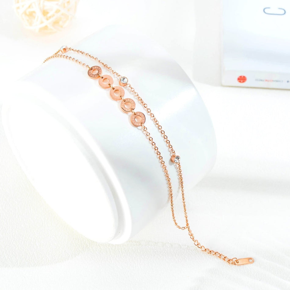 Stainless Steel Rose Gold CZ Anklet Bracelet - Drakoi Marketplace