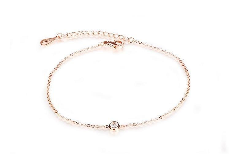 Stainless Steel Rose Gold CZ Anklet Bracelet - Drakoi Marketplace