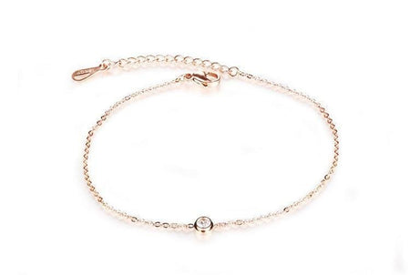 Stainless Steel Rose Gold CZ Anklet Bracelet - Drakoi Marketplace