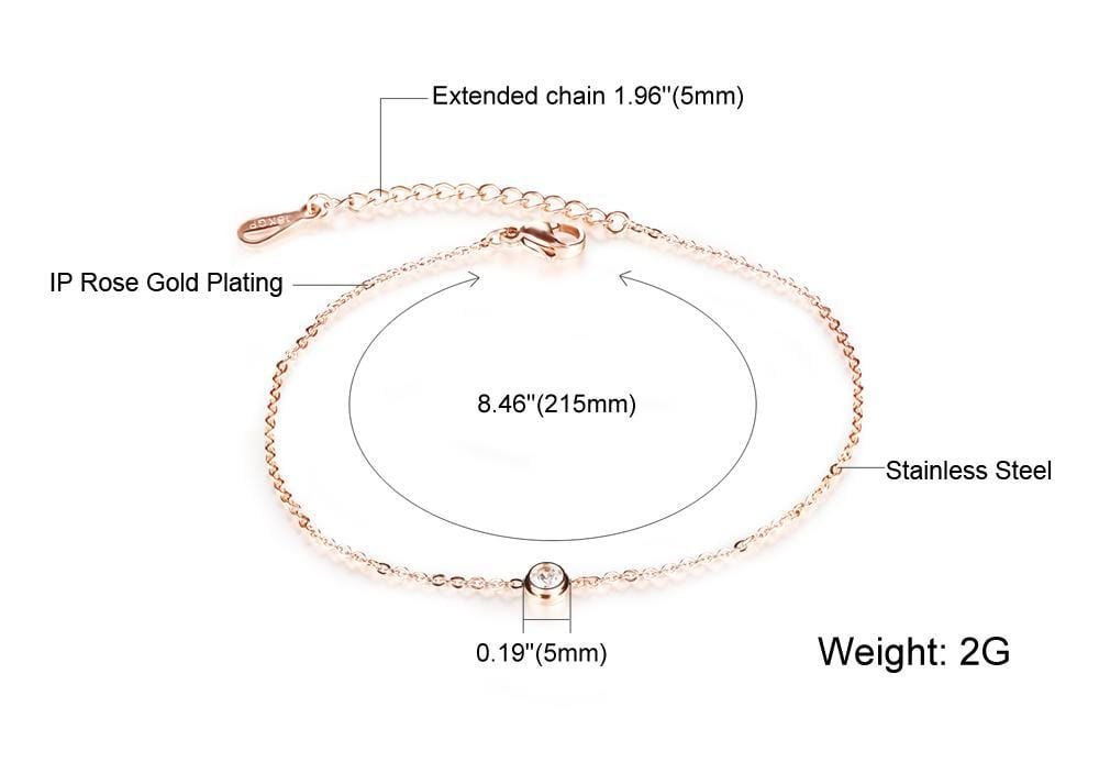 Stainless Steel Rose Gold CZ Anklet Bracelet - Drakoi Marketplace