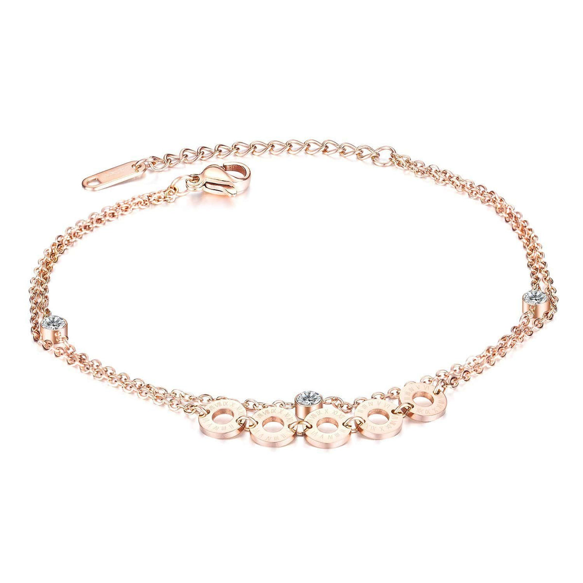 Stainless Steel Rose Gold CZ Anklet Bracelet - Drakoi Marketplace