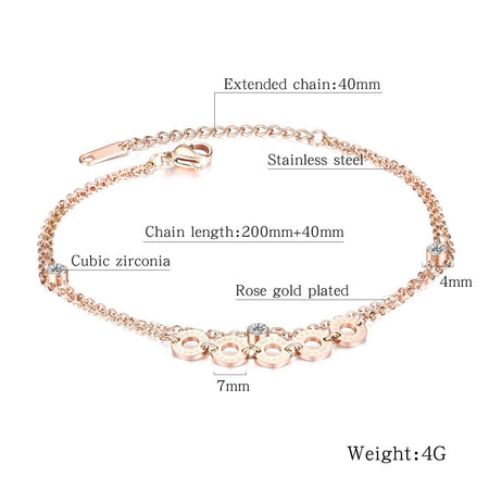 Stainless Steel Rose Gold CZ Anklet Bracelet - Drakoi Marketplace