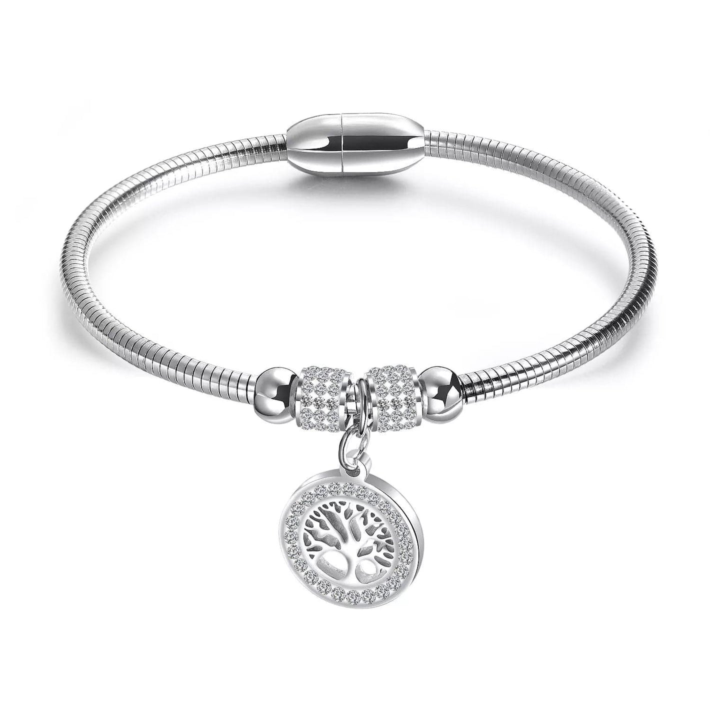 Stainless Steel Womens Tree of Life Bead Bracelet - Drakoi Marketplace