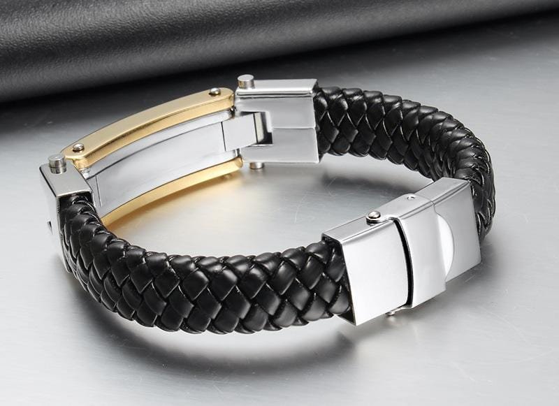 Stainlss Steel Genuine Leather Bracelet - Drakoi Marketplace