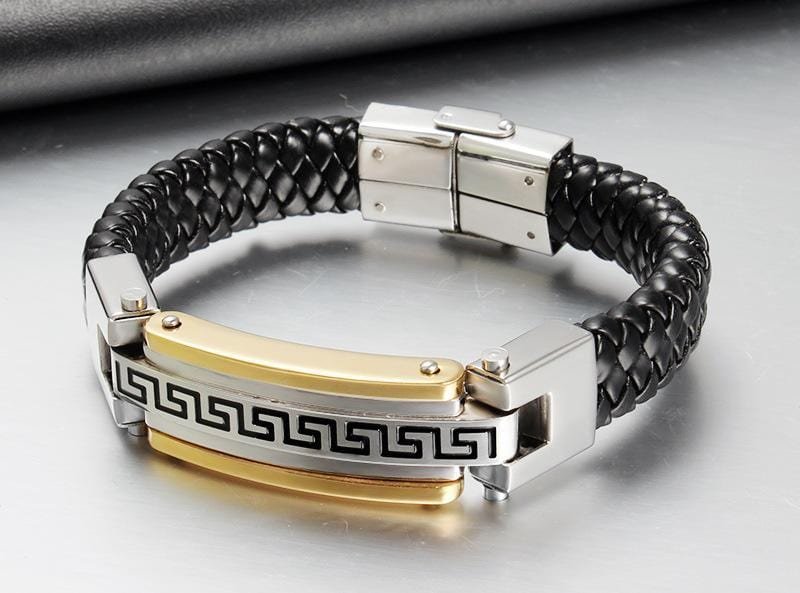 Stainlss Steel Genuine Leather Bracelet - Drakoi Marketplace