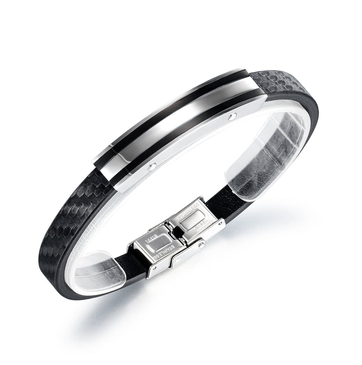 Steel and Leather Mens Bangle Bracelet - Drakoi Marketplace