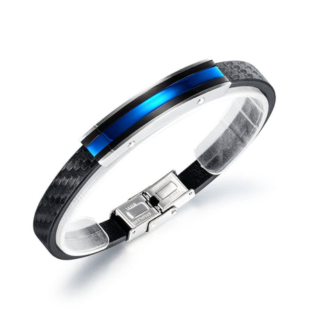 Steel and Leather Mens Bangle Bracelet - Drakoi Marketplace