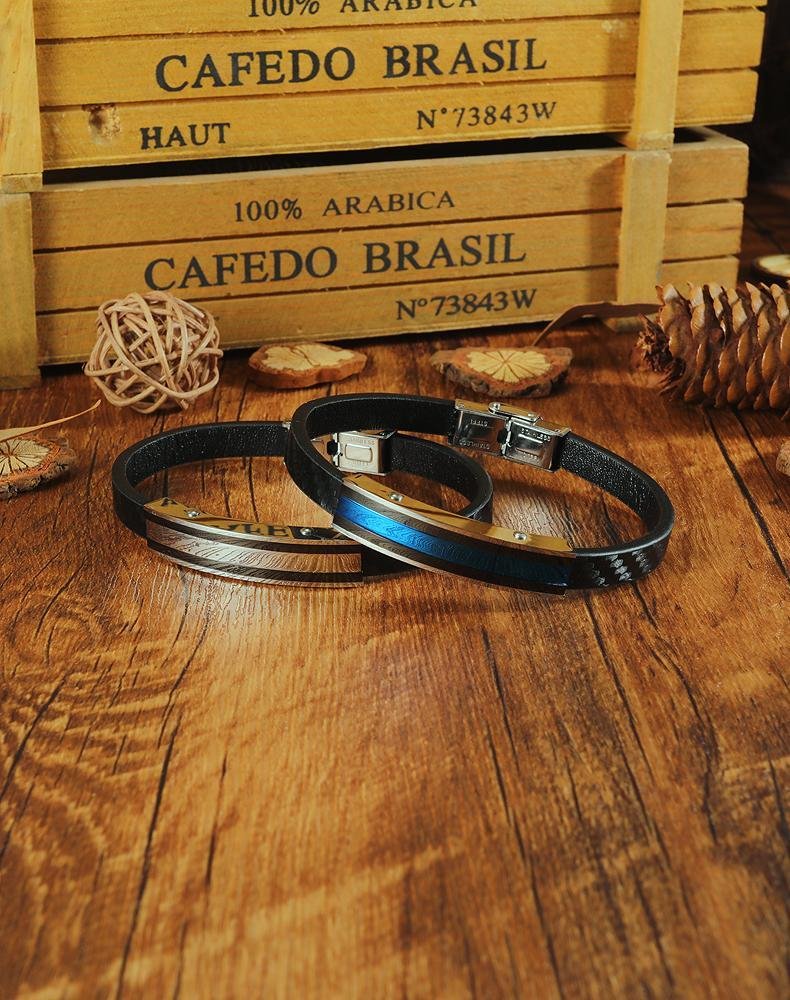 Steel and Leather Mens Bangle Bracelet - Drakoi Marketplace