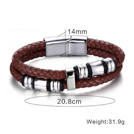 Steel Beads Brown Leather Bracelet - Drakoi Marketplace