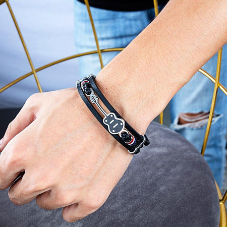 Steel Black Mens Leather Guitar Bracelet - Drakoi Marketplace