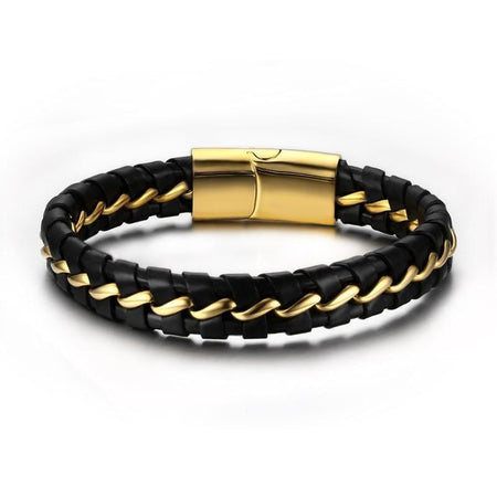 Steel Gold Leather Bracelet - Drakoi Marketplace