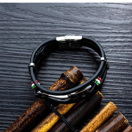 Steel Mens Guitar Leather Bracelet - Drakoi Marketplace