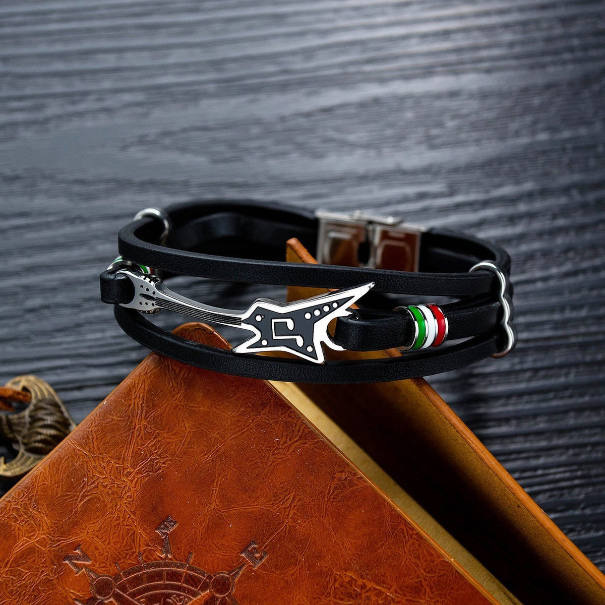 Steel Mens Guitar Leather Bracelet - Drakoi Marketplace