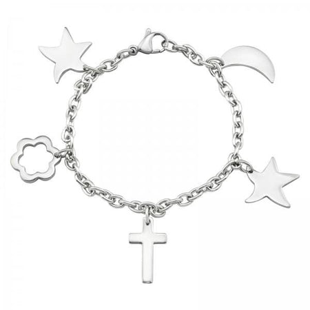 Steel Star Moon and Cross Bracelet - Drakoi Marketplace