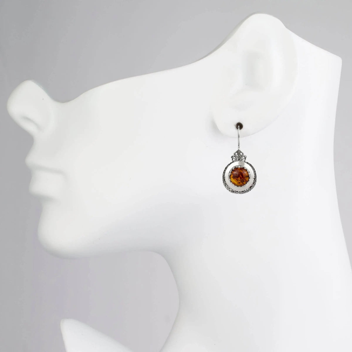 Sterling Silver Filigree Art Amber Stone Women Drop Earrings - Drakoi Marketplace