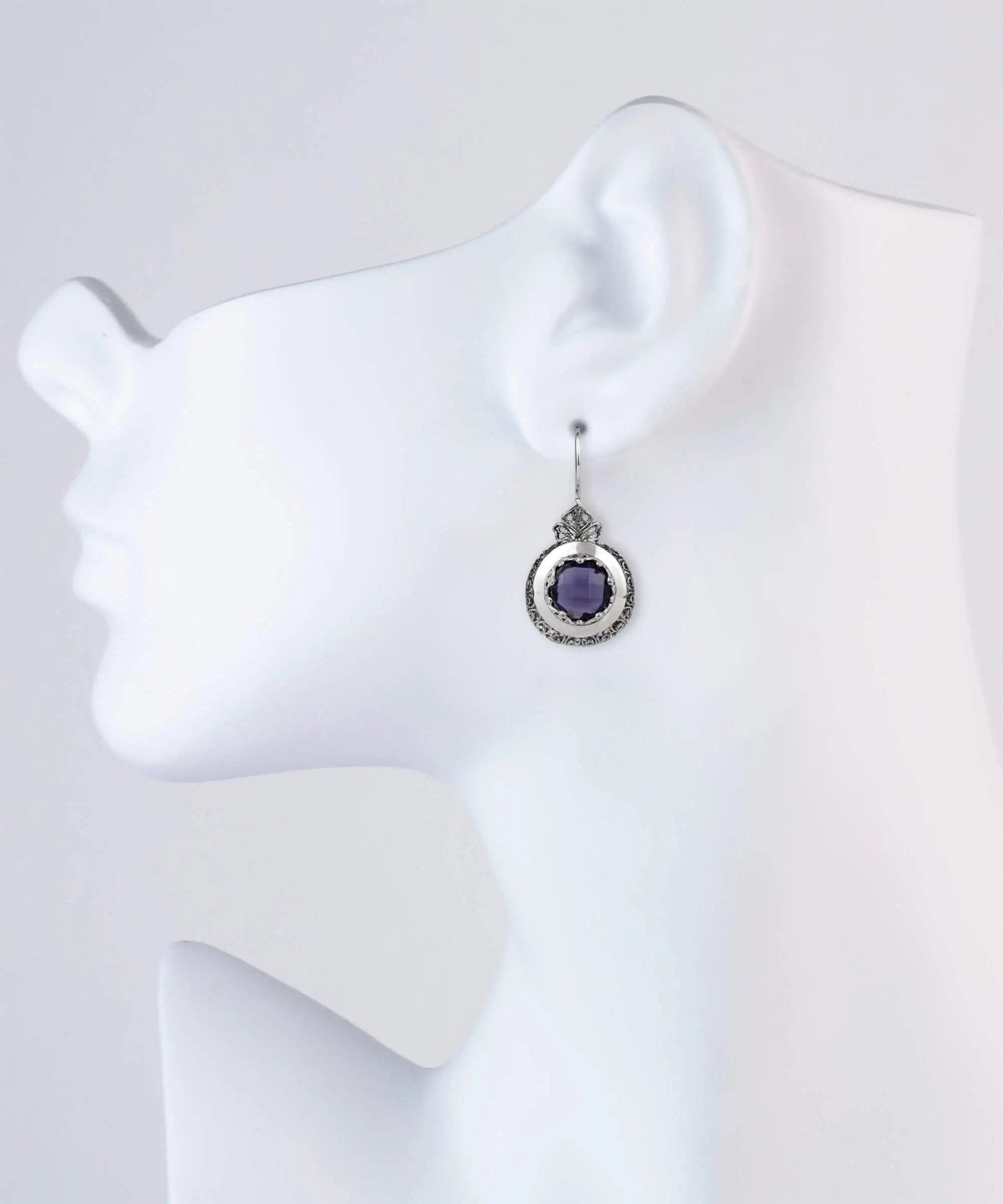 Sterling Silver Filigree Art Amethyst Gemstone Women Drop Earrings - Drakoi Marketplace