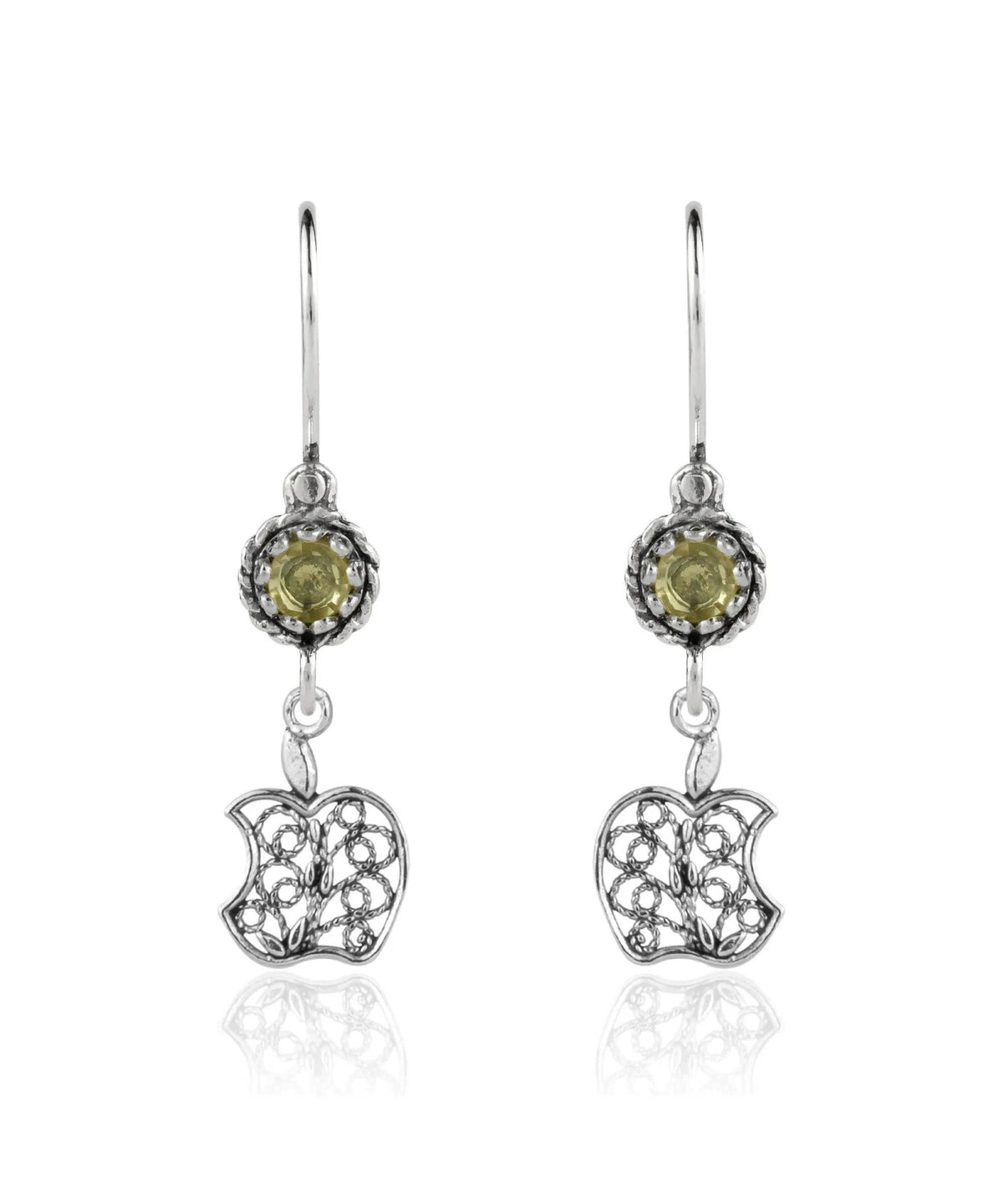 Sterling Silver Filigree Art Apple Shaped Gemstone Women Dangle Earrings - Drakoi Marketplace